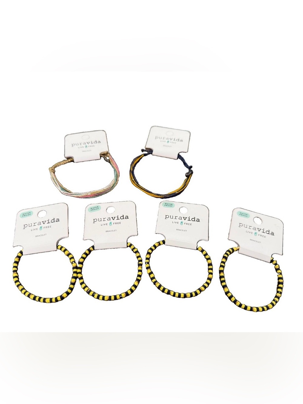 Pura Vida Bracelet Lot Bundle 6 New Waterproof Beaded Yellow Blue Pink UCLA CAL